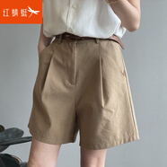 紅蜻蜓西裝短褲女夏季韓版高腰寬松闊腿褲小個(gè)子休閑工裝褲中褲五分褲子 卡其色 L