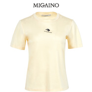 曼婭奴（MIGAINO）短袖T恤女2025夏季新款休閑印花百搭修身短上衣內(nèi)搭 黃色 M 160/84A