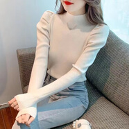 芽梔舞半高領(lǐng)鏈條加厚毛衣女2025新款修身內(nèi)搭洋氣針織打底衫泡泡袖上衣 白色 泡泡袖6185 S