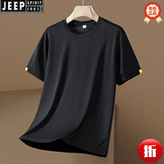 JEEP SPIRIT品牌高檔冰絲短袖T恤男夏季薄款寬松大碼速干網(wǎng)眼透氣運動上衣t恤 JSZZ820黑色 M