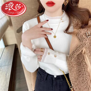 浪莎毛衣女冬季新款半高領(lǐng)蕾絲加絨打底衫小個子韓版修身顯瘦保暖上衣 白色【蕾絲閃鉆-秋冬加絨款】 均碼 【推薦90-130斤】