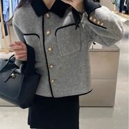 Mad Cortes白色小香風(fēng)雙面羊毛大衣女短款冬新款法式小個子高級毛呢外套 灰色. S （105-115斤）