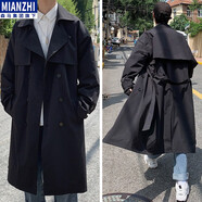 棉致風(fēng)衣男中長(cháng)款春秋季休閑大衣雙排扣韓版寬松外套長(cháng)款大衣 黑色【常規款】 4XL （建議200-220斤）