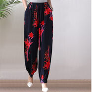 蘭威費雷女褲夏秋闊腿褲棉綢花褲休閑長(cháng)褲燈籠褲高腰蘿卜褲 12號色 2XL 110-130斤