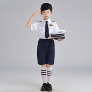 兒童大合唱學(xué)生運(yùn)動(dòng)會(huì)演出幼兒園園服男女小海軍水手制服警察軍裝 白色男(短袖+短褲) 140cm