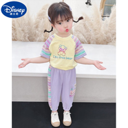 迪士尼（Disney）童裝女童夏裝套裝2025新款洋氣女寶寶夏季T恤短袖夏天小女孩衣服 黃色-長(zhǎng)褲 100 適合身高90-100cm年齡3-4周歲
