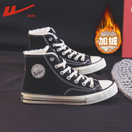 回力帆布鞋男女鞋復(fù)古透氣高幫帆布鞋子男經(jīng)典運(yùn)動(dòng)板鞋情侶休閑跑步鞋 黑色厚絨(保暖款) 50u 41