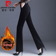 皮爾卡丹高檔品牌女裝棉燈芯絨微喇褲女秋冬高腰闊腿直筒修身百搭休閑彈力長(zhǎng)褲顯瘦針織 黑色 加絨 XL 腰圍2尺2 115-125斤