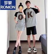 羅蒙（ROMON）特別的情侶裝感套裝一裙一衣2024新款夏季網(wǎng)紅法式短袖t恤女 OK男T+女裙【純棉T恤】 男XL+女M