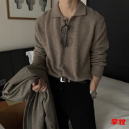 嫻槐潮流新款韓國(guó)男裝翻領(lǐng)毛衣男設(shè)計(jì)師polo領(lǐng)親膚寬松針織衫 2583# 咖啡色 L 175