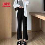 UKMR黑色喇叭西裝褲女夏季薄款2025新款高腰顯瘦垂感修身微喇開(kāi)叉褲子 914黑色開(kāi)叉-9分褲 后面松緊腰 M 建議85-100斤