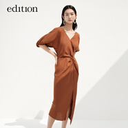 edition【熱賣(mài)補單】立裁收腰連衣裙女夏新款露肩設計感小眾V領(lǐng)開(kāi)衩裙子 摩卡棕色T45 XS 155