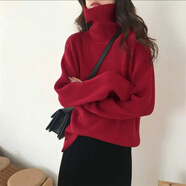 【加厚加密】韓版高領(lǐng)毛衣女慵懶風(fēng)寬松套頭坑條洋氣毛衣外穿打底 酒紅色 均碼 【建議85-170斤】
