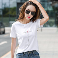 紅粉宣言夏季新款百搭圓領短袖T恤女寬松 白色 XL