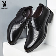 花花公子皮鞋男夏季新款真皮頭層牛皮打孔舒適商務(wù)鞋圓頭系帶鏤空透氣涼鞋