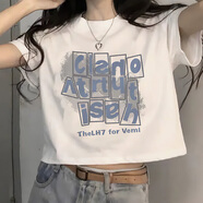 妙奕嘉新款2025年女士短袖女白色t恤衣服女裝夏季小個子上衣高級高腰短t 【短款】方塊字母白色短袖 L 【建議90-100斤】