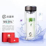 希諾（HEENOOR）雙層抗菌玻璃杯男女士高檔商務(wù)辦公泡茶杯大容量水杯加厚隔熱杯子 閃銀灰-350ml-時(shí)尚杯蓋 銀離子抗菌版+禮盒裝+帶濾網(wǎng)