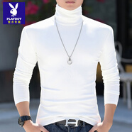 花花公子（PLAYBOY）純棉高領(lǐng)打底衫男士秋冬青年外穿修身百搭長(zhǎng)袖T恤加厚純色上衣潮 白色 3XL 180斤左右穿