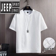JEEP SPIRIT冰絲純色亞麻短袖t恤男士夏季白色半袖體恤棉麻寬松打底衫上衣服 T12白色 M