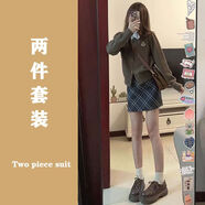 俏翼小個(gè)子學(xué)院風(fēng)套裝英倫風(fēng)早秋女裝搭配一整套韓劇穿搭溫柔系炸街奶 上衣+半身裙 S