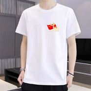 利比吉短袖t恤男重磅夏季新款國潮風(fēng)龍年純棉男款上衣學(xué)生半袖體恤衫 短袖男白-國旗燙金小標(biāo) 2XL 130-150斤