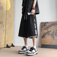 舉風(fēng)華夫格七分褲男士夏季薄款潮流運動(dòng)褲子男寬松高街過(guò)膝休閑短褲男 【新品升級90%人購買(mǎi)】908黑色 2XL 145至160斤可穿