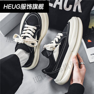 HEUG八哥板鞋世家男士春季厚底增高板鞋男款韓版潮流透氣運動(dòng)休閑潮鞋 黑色 39