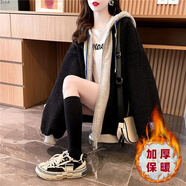 俞兆林外套女潮ins2025春季新款韓版寬松連帽夾克仿羊羔毛開衫衛(wèi)衣女 米白 XL