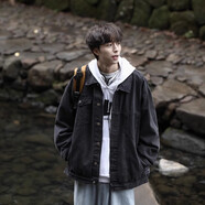 RXEX牛仔外套男春秋季潮流ins美式復古水洗工裝衣服男潮流高街夾克男 灰色 L