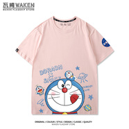 NASA聯(lián)名哆啦A夢機(jī)器貓小叮當(dāng)寬松夏季純棉短袖男女T恤上衣服卡通 粉色 S