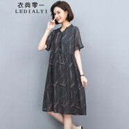 衣典零一（LEDIALYI）2025夏季女裝新款休閑氣質寬松中年雪紡連衣裙小個子碎花裙子夏天 灰色 3XL （建議148-165斤）