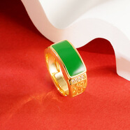 佩川古法沙金戒指龍邊鑲寶石銅鍍金簡(jiǎn)約大氣黑色綠色仿寶石 J2322沙金戒指-綠