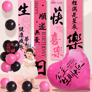 憶笙花 生日場(chǎng)景布置快樂(lè )裝飾背景掛布kt板愛(ài)心氣球條幅桌牌男女孩兒童 生日掛布4條+粉色大愛(ài)心套裝