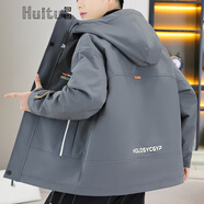 回圖工裝夾克外套寬松非羽休閑絨服仿沖鋒衣春秋季男裝衣服秋冬季冬裝 1826深灰色 2XL
