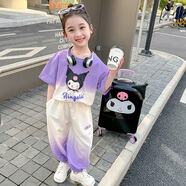 怡菲朵（IFEELDO）女童套裝夏季新款兒童女寶寶衣服寬松庫洛米短袖t恤褲子中小童4歲 紫色套裝 120