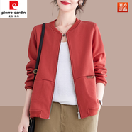 皮爾卡丹（pierre cardin）2025春秋季女士短外套棒球服開(kāi)衫衛衣感休閑上衣夾克衫外搭春季新 橘紅色 3XL (建議150-165斤以?xún)?