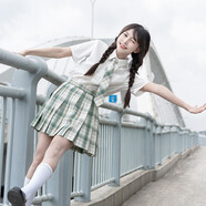 圣洛鋒 原創(chuàng  )JK制服百褶裙女銀線(xiàn)格裙套裝全套少女學(xué)生日系學(xué)院風(fēng) 綠野仙蹤（42CM短袖套裝） L 腰圍（68-72）