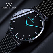 welly merck威利默克手表男輕奢男士防水夜光表石英時(shí)尚多功能WM學(xué)生運動(dòng)表 經(jīng)典男表 黑殼藍針 42MM M1BBL