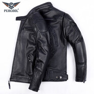 PERCOOL 真皮皮衣男頭層牛皮夾克秋冬帥氣摩托車(chē)機車(chē)服立領(lǐng)皮外套騎行服 黑色骷髏（布馬甲） M號（125斤-135斤）