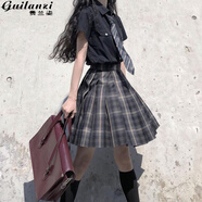 貴蘭姿jk制服女套裝半身裙子夏季學(xué)生百褶裙日系短裙三角函數(shù)JK正版原創(chuàng) 南枝柳綿（格裙+短袖襯衫+領(lǐng)結(jié)） XL 【115-125斤】