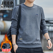 JEEP SPIRIT吉普衛衣男秋冬季韓版休閑長(cháng)袖T恤男圓領(lǐng)男裝 深灰加絨 L