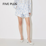 FivePlus新中式休閑褲女2024夏季新款女裝短褲新中式提花寬松A字闊腿褲子 米白 L