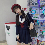 【JK制服官方】| 日月星辰 | 日系正統(tǒng)軟妹JK制服裙名古屋襟三本中間服學(xué)生水手服套裝 白雪姬長袖一套 S