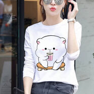 喬雨萌長(cháng)袖T恤女春秋季新款韓版寬松百搭學(xué)生薄款打底衫上衣服女生 寬松長(cháng)袖-肥宅水 XL  建議120-134斤