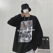 憶克薩 純棉新款秋季長(cháng)袖T恤男寬松韓版潮流百搭休閑上衣服ins打底衫 黑色長(cháng)袖T恤 海報印花 M 收藏店鋪優(yōu)先發(fā)貨