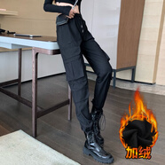 歡呼聲 SH春夏款搭配馬丁靴的褲子登山褲女工裝褲秋冬季束腳顯瘦高腰運動(dòng)褲 K932黑色 加絨 L 【114-125斤】