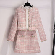 星貝莉深圳南油小香風(fēng)外套女2024春秋新款明星同款粉色小香風(fēng)女裝秋裝20 粉色套裝 S （建議80-95斤）