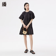 播春夏季新款荷葉袖娃娃裙可愛風(fēng)圓領(lǐng)連衣裙女DDQ2LD5020 K40黑色 S