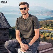 英爵倫（Enjeolon）夏季休閑男士T恤男短袖2024夏季美式復(fù)古扎染半袖阿美咔嘰體恤衫 湖藍(lán)色 170/96A(M)