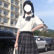妃秀蝶jk制服套裝全套格裙短裙學百褶裙a字半身裙日系學院風 星灰裙子+領結+襯衫 S